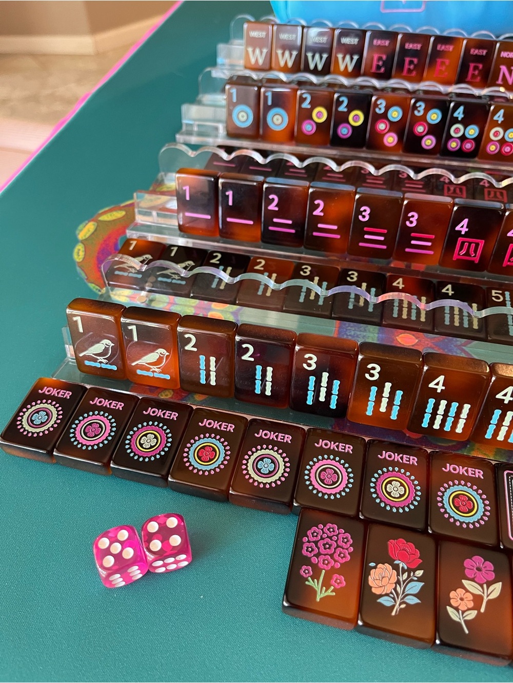 Mahjong Tile Set w/ Tile Bag and Dice, Tortoise Design Similar to Woodlands Joy - Picture 6 of 13